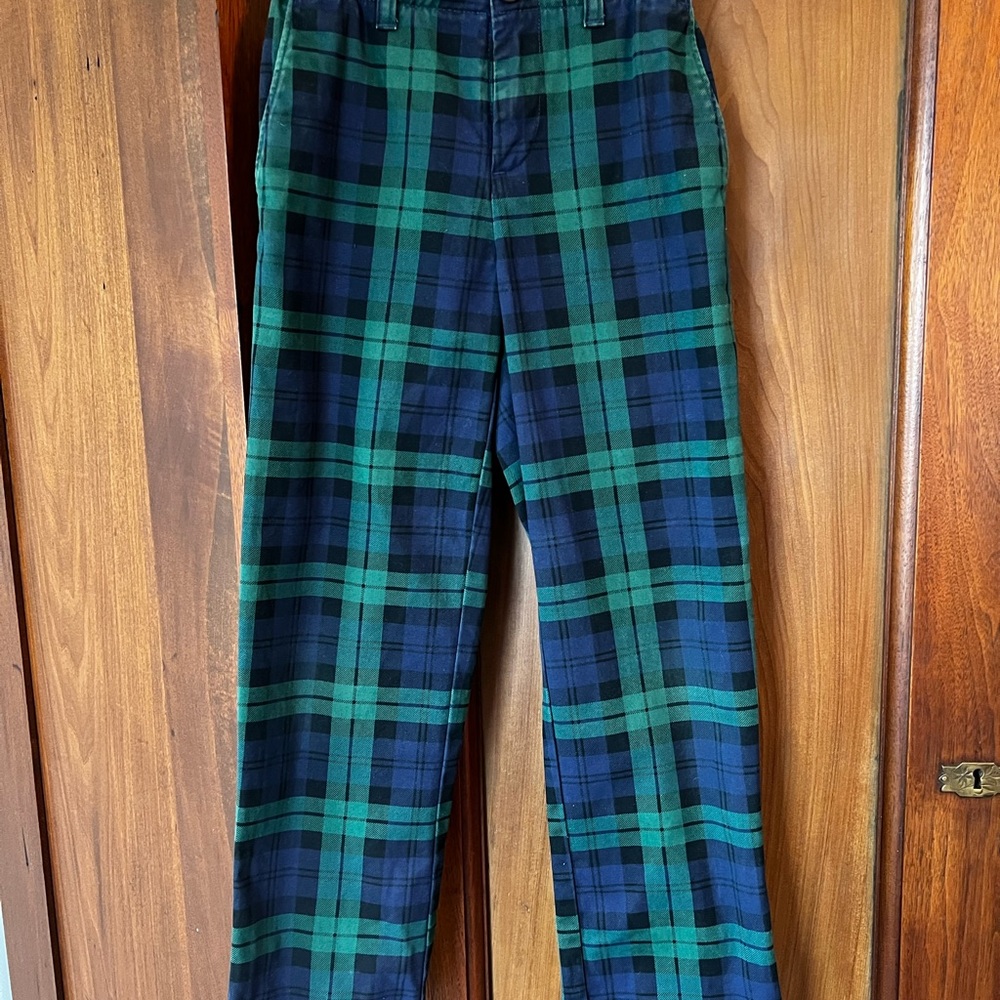 Lands’ End Boys’ Green and Blue Plaid Pants